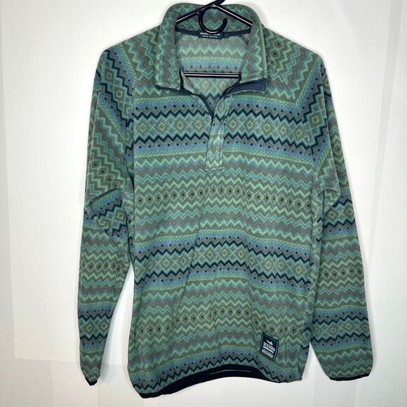 Southern Marsh Marrakesh Stripe Men's Small Blue Green Pullover Fleece Sweater - Picture 2 of 7